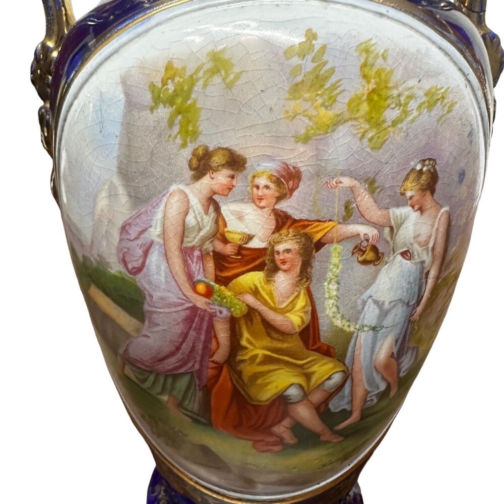 Antique Kaufmann Portrait Vase Cobalt Blue Victoria Austria Porcelain Signed